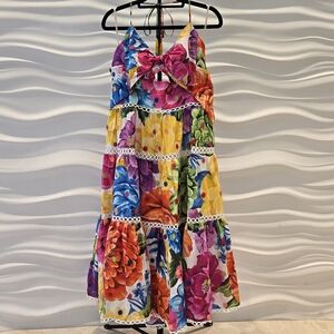 FARM Rio Multicolor Floral Midi Dress with Bow Front